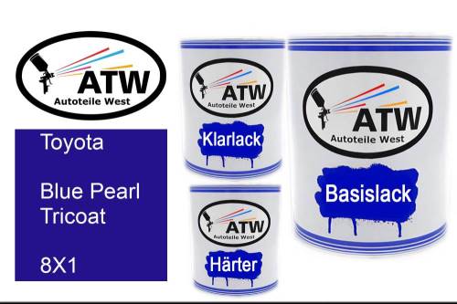 Toyota, Blue Pearl Tricoat, 8X1: 1L Lackdose + 1L Klarlack + 500ml Härter - Set, von ATW Autoteile West.
